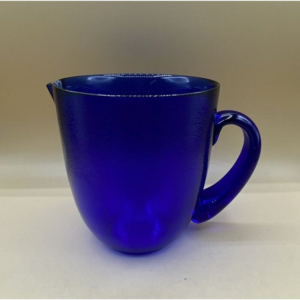 Threaded Glass Textured Cobalt Blue Glass Pitcher 6.5” Tall 6” Wide